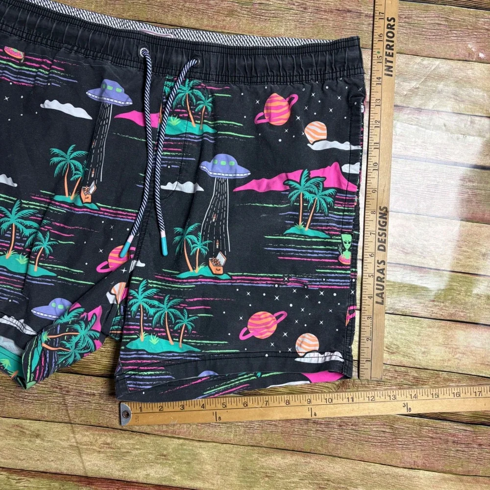 Party Pants Alien UFO Abduction Graphic Swim Trunks Shorts Men's XL